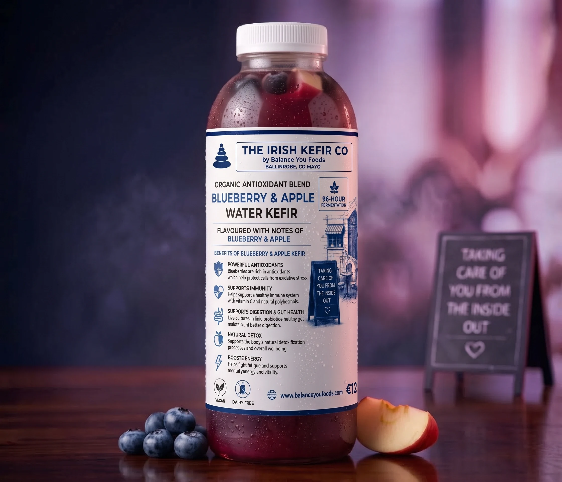 Organic Blueberry & Apple water kefir bottle