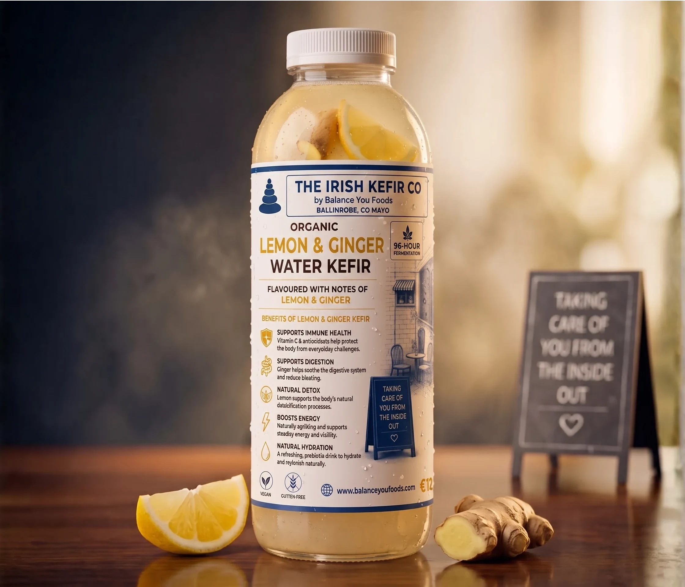 Organic Lemon & Ginger water kefir, fermented 96 hours in Co. Mayo